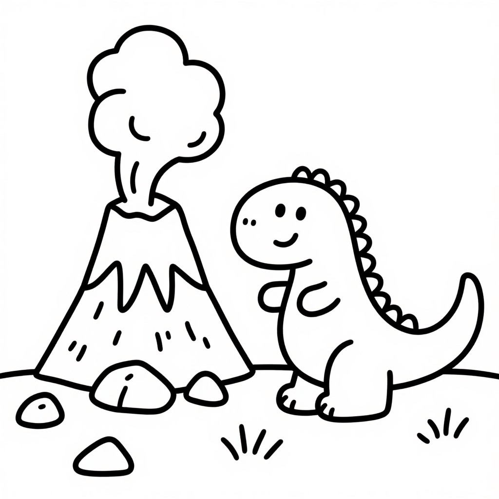 Dinosaur Near a Volcano