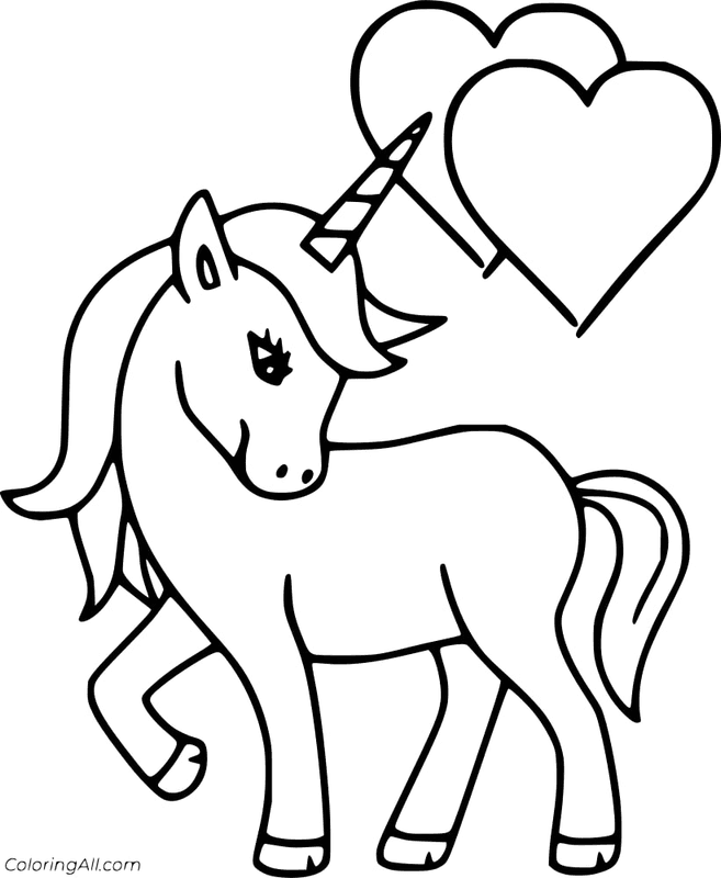 Unicorn Hearts Coloring Page