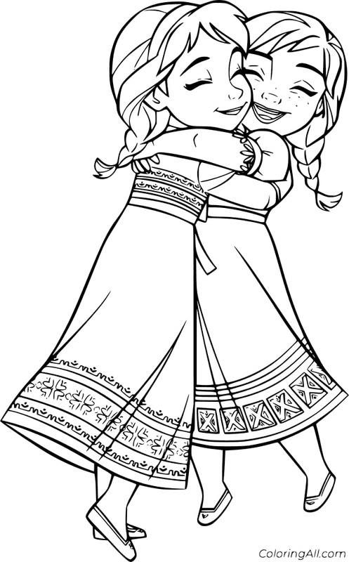 Young Elsa Hugs Anna